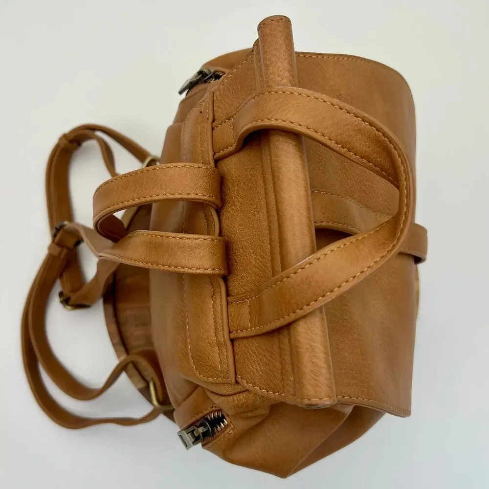 Antik Kraft Stephanie Backpack Tan Vegan Leather Bucket Crossbody Bag Top Handle - Picture 14 of 15